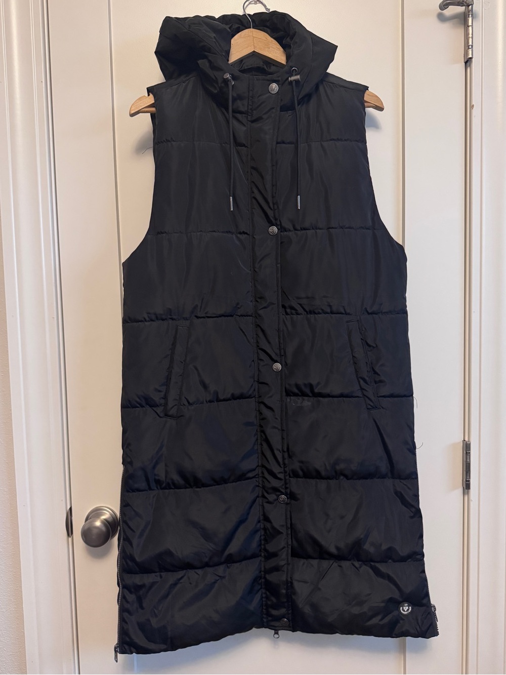 Women’s Black Hooded Long Puffer Vest S